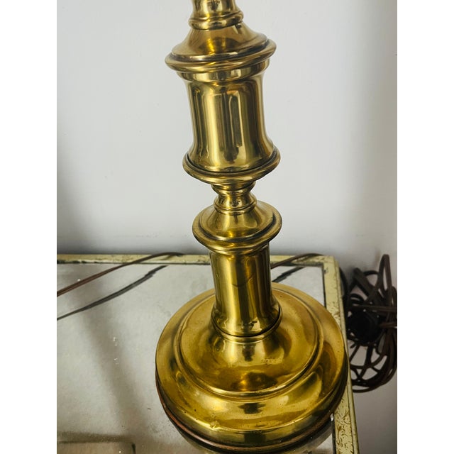 1960s Pair of Brass Table Lamps With Custom Silk Shades For Sale - Image 4 of 4