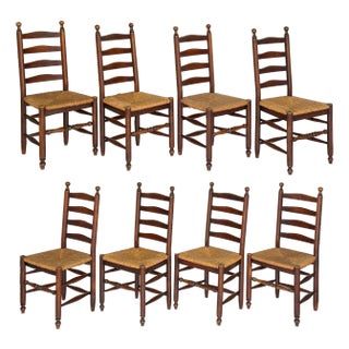 Set of Eight English Ladderback Rush-Seat Chairs For Sale