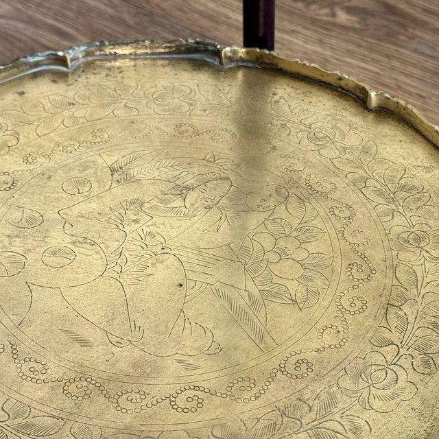 Mid-Century Modern Mid-Century Chinese Engraved Brass Tray Table For Sale - Image 3 of 9