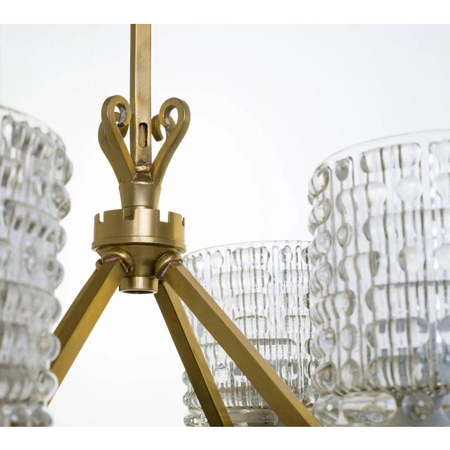 Pressed Glass and Brass German Chandelier For Sale In New York - Image 6 of 10