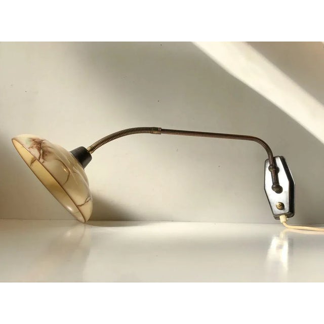 Mid-Century Modern Danish Functionalist Wall Light in Brass & Marble Glass by Th. Valentiner, 1950s For Sale - Image 3 of 12