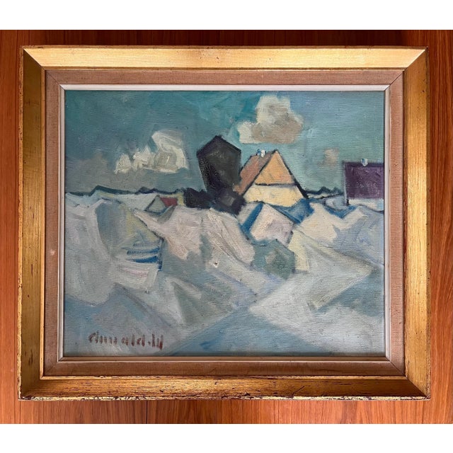 Vintage Modernist Impressionism landscape oil painting on canvas by Danish artist Arnold William Pedersen (1912-1986)....