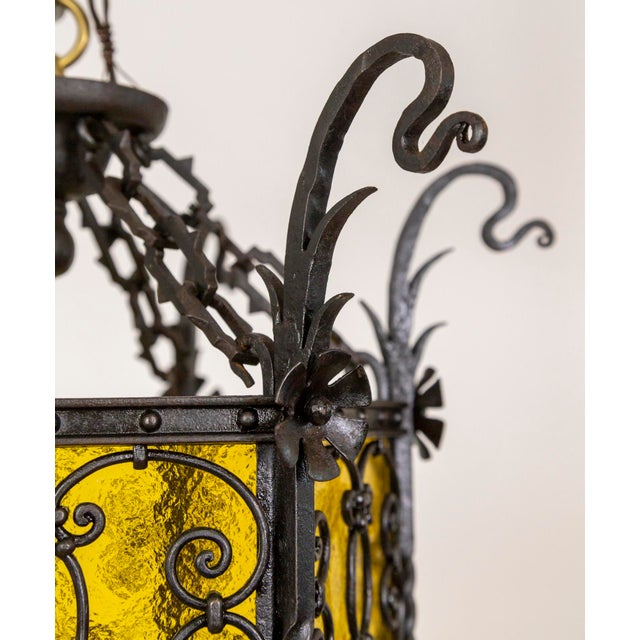 1900s Iron & Amber Glass Gothic Art Nouveau Lantern For Sale - Image 9 of 13