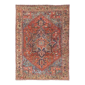 Early 20th Century Antique Persian Heriz Rug in Wool With Geometric Medallion Design in Jewel Tones