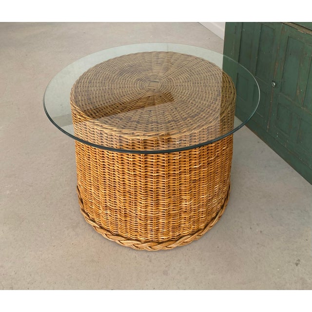 Mid-Century Modern Bielecky Brothers-Style Braided Rattan Round Drum Table, 1980s (Hong Kong) For Sale - Image 3 of 18
