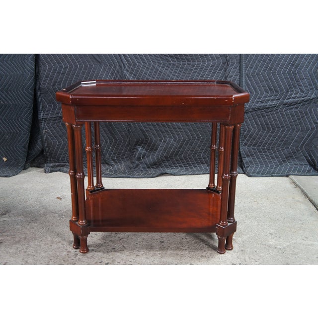 Late 20th Century 2 Bombay Company British Colonial Chinoiserie Faux Bamboo Mahogany Side Tables For Sale - Image 13 of 14