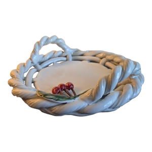 12" Vintage Portuguese Hand-Woven Ceramic Cherry Basket Platter