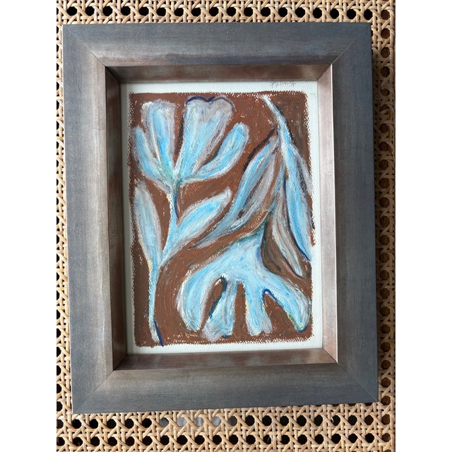 A whimsical and modern botanical in terrific colors on paper, signed on recto, in new custom solid wood Italian metallic...