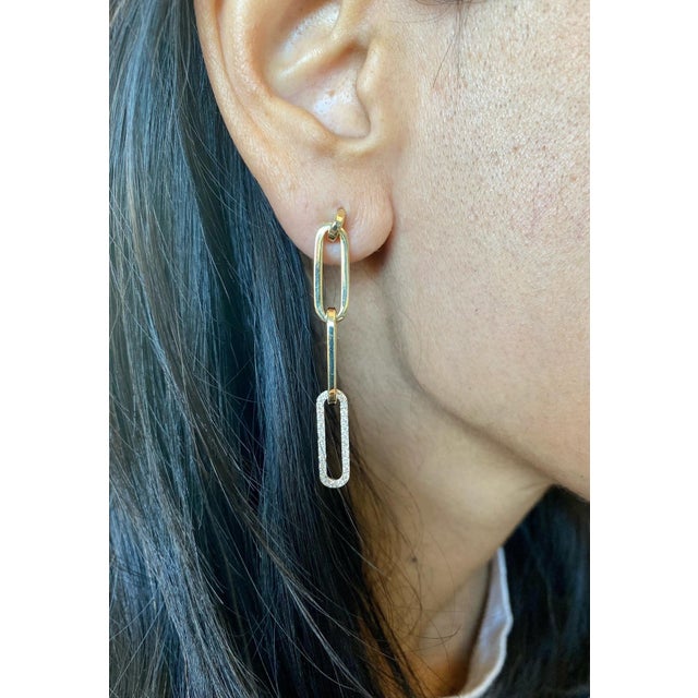 Paperclip Diamond Earrings in Yellow Gold - 2 Pieces For Sale In Los Angeles - Image 6 of 6