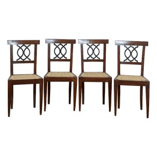 18th Century Style Chairs with Raffia Seats, Set of 4 For Sale