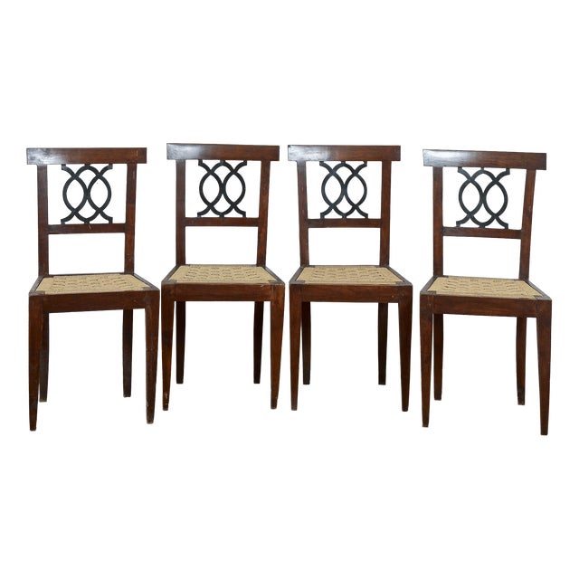 18th Century Style Chairs with Raffia Seats, Set of 4 For Sale