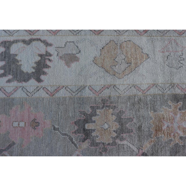 Tribal Design Turkish Oushak Rug With Medallions in Light Green and Multi Colors 9'0 X 11'9 For Sale In Atlanta - Image 6 of 10