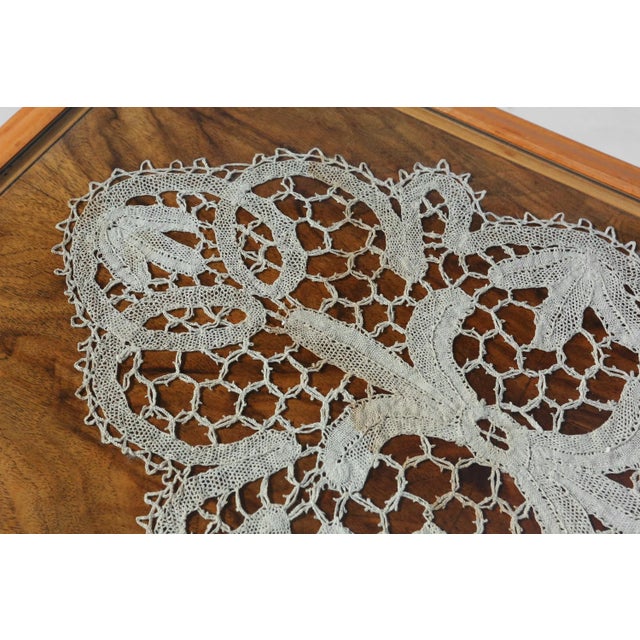 French Side Table in Beech with Lace Inlay and Glass Top, 1950s For Sale - Image 4 of 11