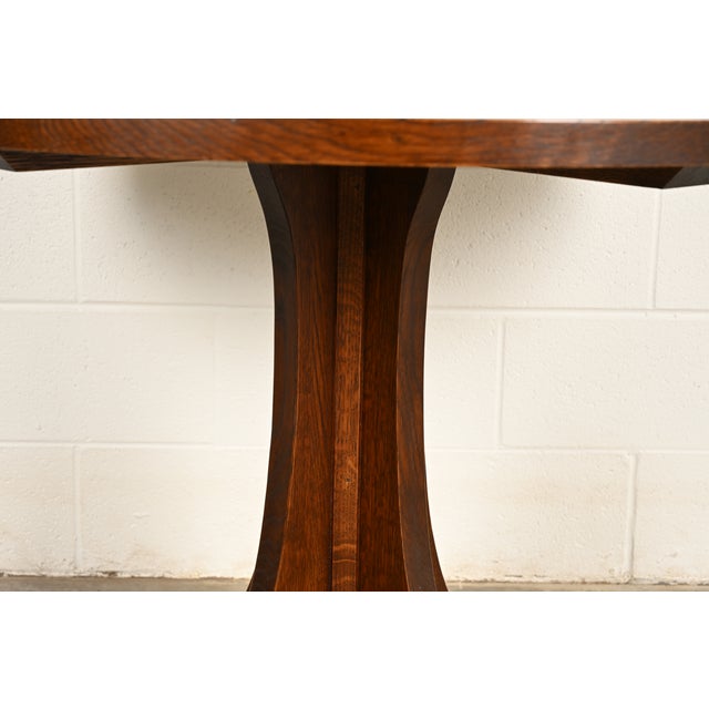 Brown Stickley Mission Oak Arts & Crafts Pedestal Center Table or Breakfast Table For Sale - Image 8 of 13
