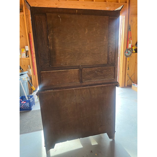 Chestnut 1800's Hand Carved Oak Hutch With Beveled Oval Mirror For Sale - Image 8 of 8