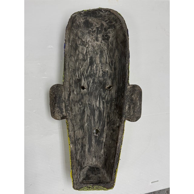 Handcrafted African Glass Beaded Carved Wood Mask For Sale - Image 12 of 12