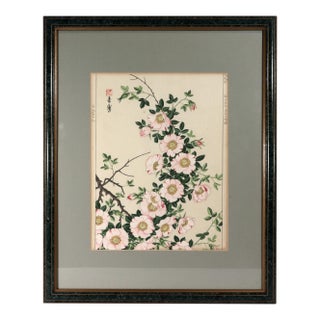 Japanese Woodblock Botanical Print of Wild Roses by Tanigami Kōnon For Sale