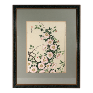 Japanese Woodblock Botanical Print of Wild Roses by Tanigami Kōnon