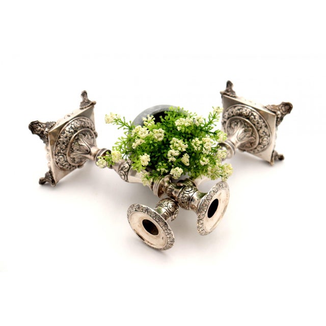 Silver Candlesticks with Turned and Engraved Shafts, Set of 2 For Sale - Image 6 of 7