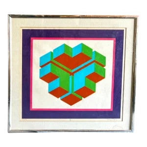 1970s Contemporary Original Signed "Argale" Op Art Geometric Framed Print by Michael Petree
