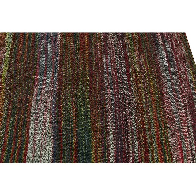 Burgundy Handwoven Flatweave Stripe Pattern Scandinavian Style Persian Kilim Rug 4’7″ X 6’5″ For Sale - Image 8 of 11