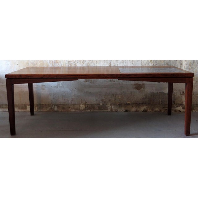 Rosewood Coffee Table with Blue Ceramic Tiles, Denmark, 1960s For Sale - Image 14 of 16