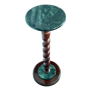 Vintage Marble Top Pedestal or Plant Stand Barley Twist Mahogany Base, Jacobean Style