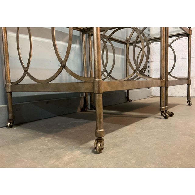 Mid 20th Century Two Tiered Glass Gold Side Tables - a Pair For Sale - Image 4 of 10