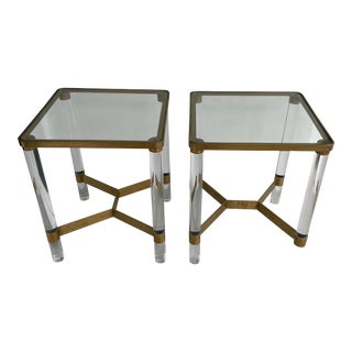 Pair of Acrylic (Lucite) and Brass Side Tables For Sale