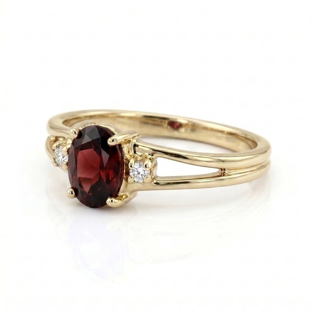 Natural Garnet Promise Ring – 18k Gold Plated Split Shank Birthstone Ring Us 7 For Sale - Image 4 of 5