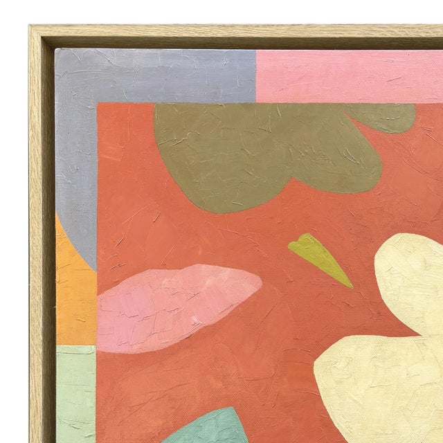 Various Artists Contemporary Colorful Minimalist Abstract Oil Painting in Oak Float Frame For Sale - Image 4 of 6