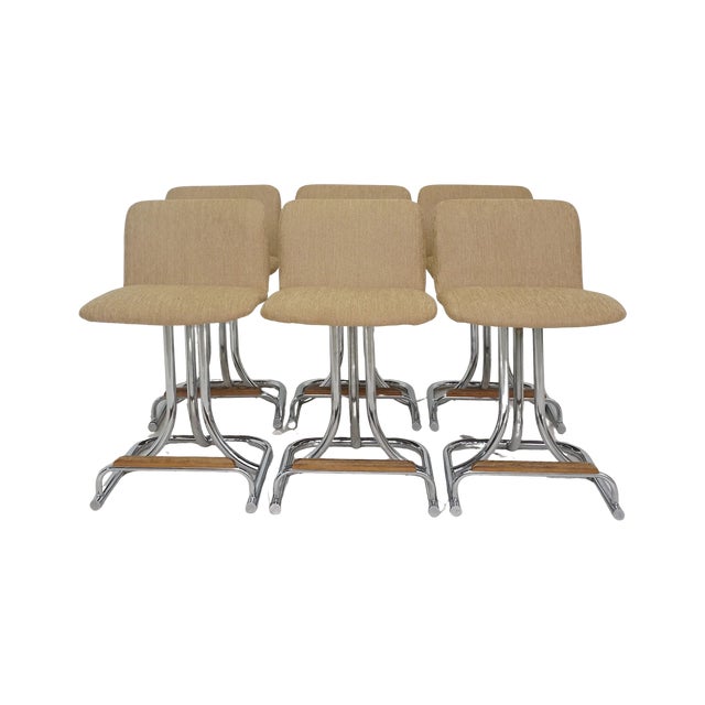 1970s 1970s Set of 6 Tubular Chrome Swivel Barstools For Sale - Image 5 of 10