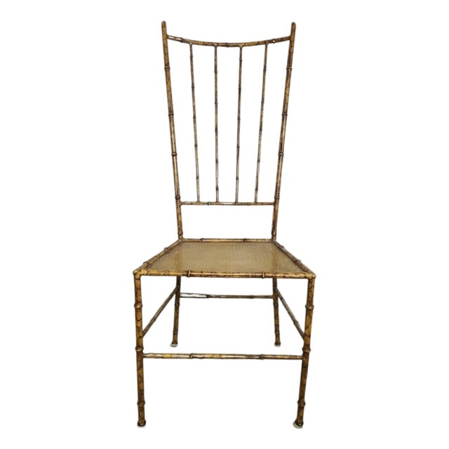 Vintage 1970s Italian Hollywood Regency Style Brown-Gold Metal Faux Bamboo Side Chair For Sale