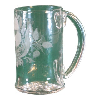 Late 20th Century Beer Stein Hand Worked Flint Glass, Hand Wheel Engraved, Mma Copy in Style Of: Stiegel, German For Sale