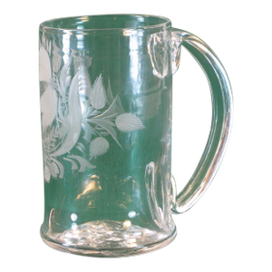 Late 20th Century Beer Stein Hand Worked Flint Glass, Hand Wheel Engraved, Mma Copy in Style Of: Stiegel, German