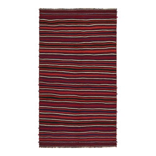 1950s Vintage Persian Kilim With Burgundy Red and Navy Blue Stripes by Rug & Kilim For Sale