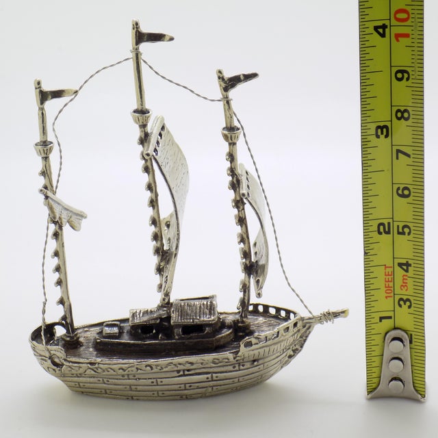 Vintage Italian Handmade Genuine Silver Galleon Sailing Ship Large Figurine, Made in Tuscany in 1991 For Sale - Image 13 of 13