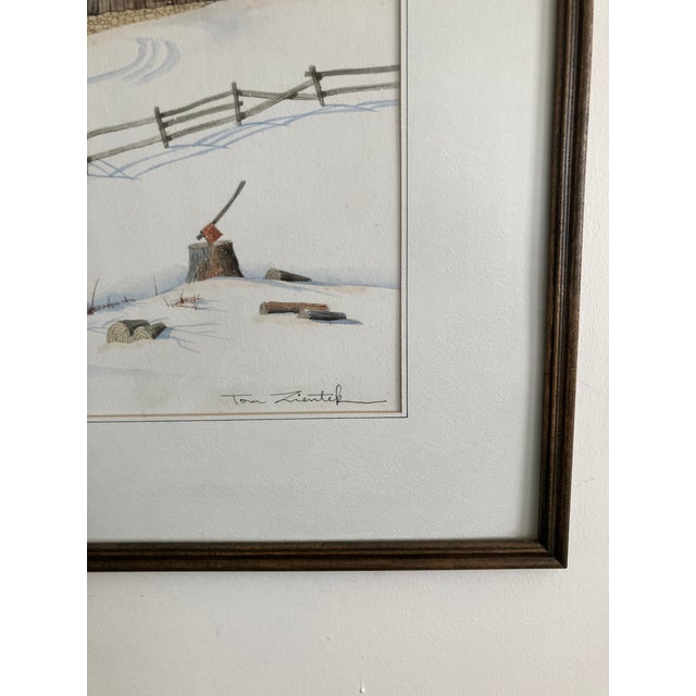 Blue Original Large Watercolor Winter Farm Scene by Tom Zientek For Sale - Image 8 of 8