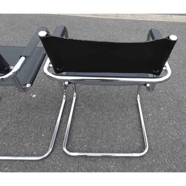 Vintage Italian B34 Leather Chrome Slide Chairs by Mart Stam, 1990s, Set of 2 For Sale - Image 6 of 18