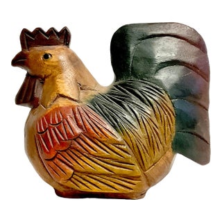 1970s Vintage Rustic European Farmhouse Boho Chic Resting Wood Carved Chicken Figurine. For Sale