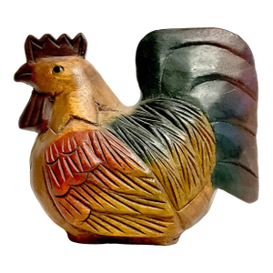 1970s Vintage Rustic European Farmhouse Resting Wood Carved Chicken Figurine