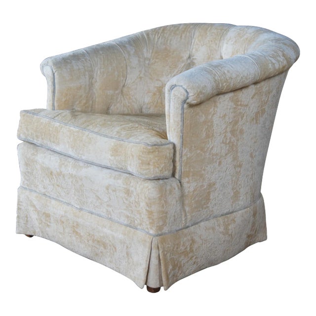 Mid 20th Century Hickory Tavern Mid Century Velvet Barrel Back Tufted Lounge Arm Chair For Sale