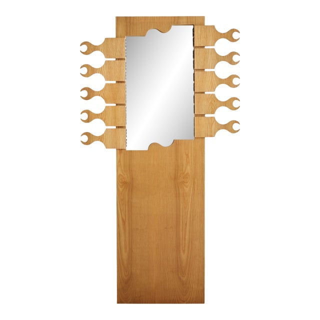 Italian Blonde Wood ‘Scorpion’ Coat Rack with Mirror by Anonima Design For Sale