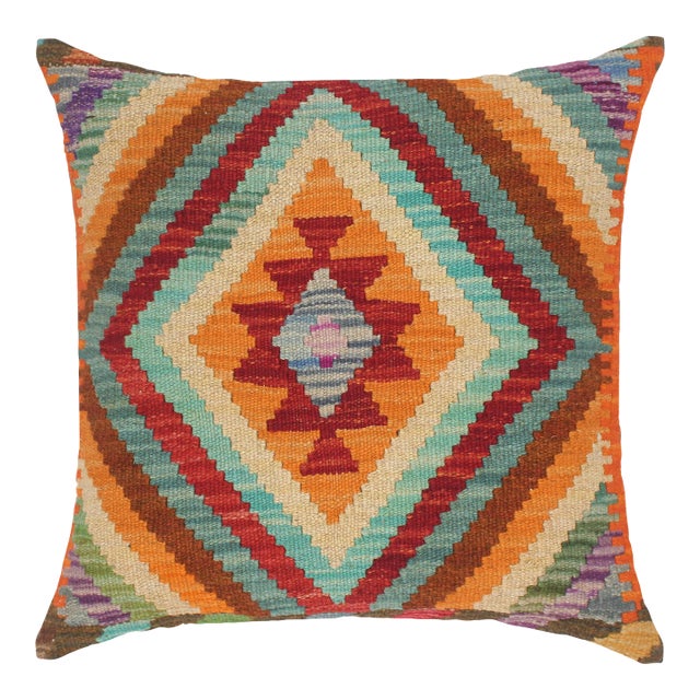 Shabby Chic Turkish Alicia Hand Woven Kilim Throw Pillow For Sale