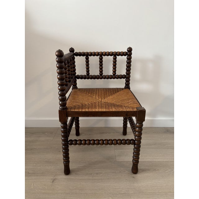 Vintage Corner Chair in Turned Wood with Straw Seat, 1940s For Sale - Image 6 of 12