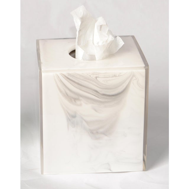 Vintage White Faux Marble Lucite Encased Tissue Box Cover Boutique Box For Sale - Image 10 of 13