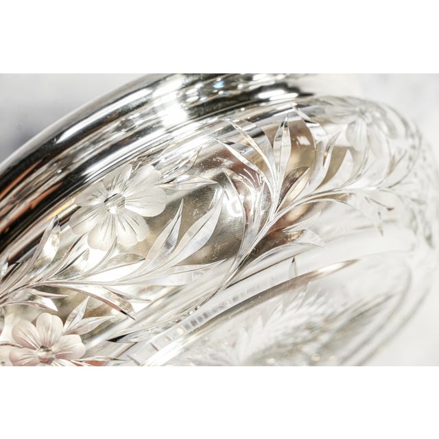 Metal Stunning Large Antique Crystal Powder Jar Sterling Silver Lid Floral Cut Glass Edwardian Vanity Box For Sale - Image 7 of 16