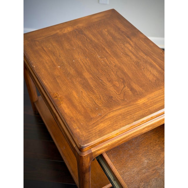 Midcentury Modern MCM Vintage Asian Modern Teak Finish End Table Side Table Nightstand With Drawer in the Style of Mastercraft & Century Furniture For Sale - Image 10 of 12