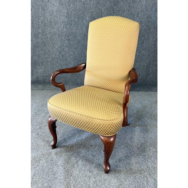 Wood Late 20th Century Traditional Gold Upholstered Arm Chair For Sale - Image 7 of 13