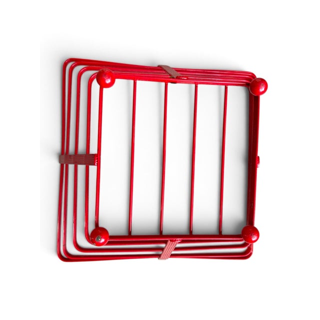 Vintage Red Atomic Wire Basket | Geometric Mid-Century Modern Storage | Taiwan For Sale - Image 4 of 5